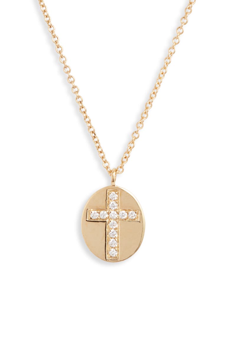 Icons Diamond Cross Medallion Pendant Necklace (Nordstrom Exclusive), Main, color, DIAMOND/ YELLOW GOLD