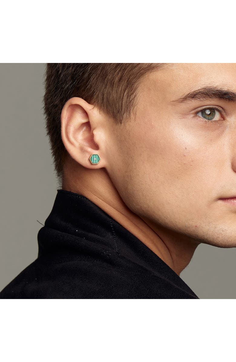 DELMAR Malachite & Diamond Hexagon Stud Earrings - 0.07ct., Alternate, color, Green
