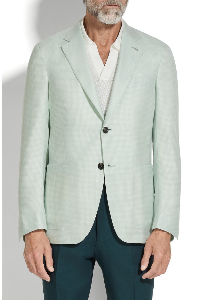 Check Cashmere, Silk & Linen Sport Coat, Main, color, AQUA GREEN