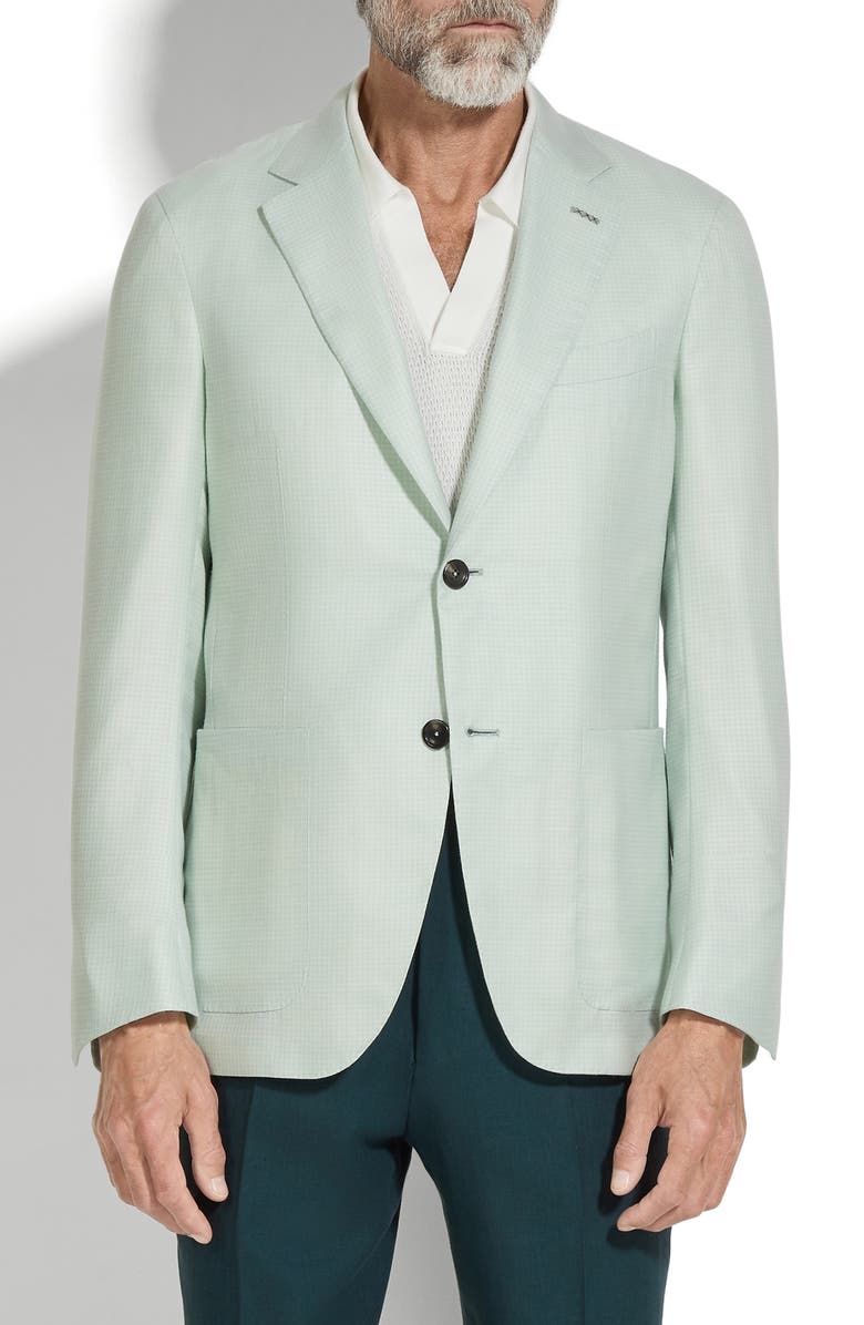 ZEGNA Check Cashmere, Silk & Linen Sport Coat, Main, color, Aqua Green