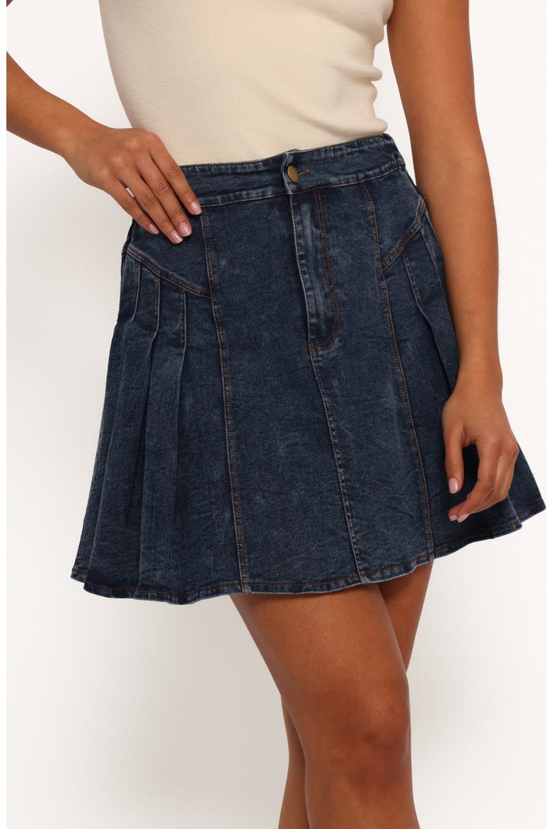 Alek Pleated Denim Miniskirt, Alternate, color, MID WASH DENIM