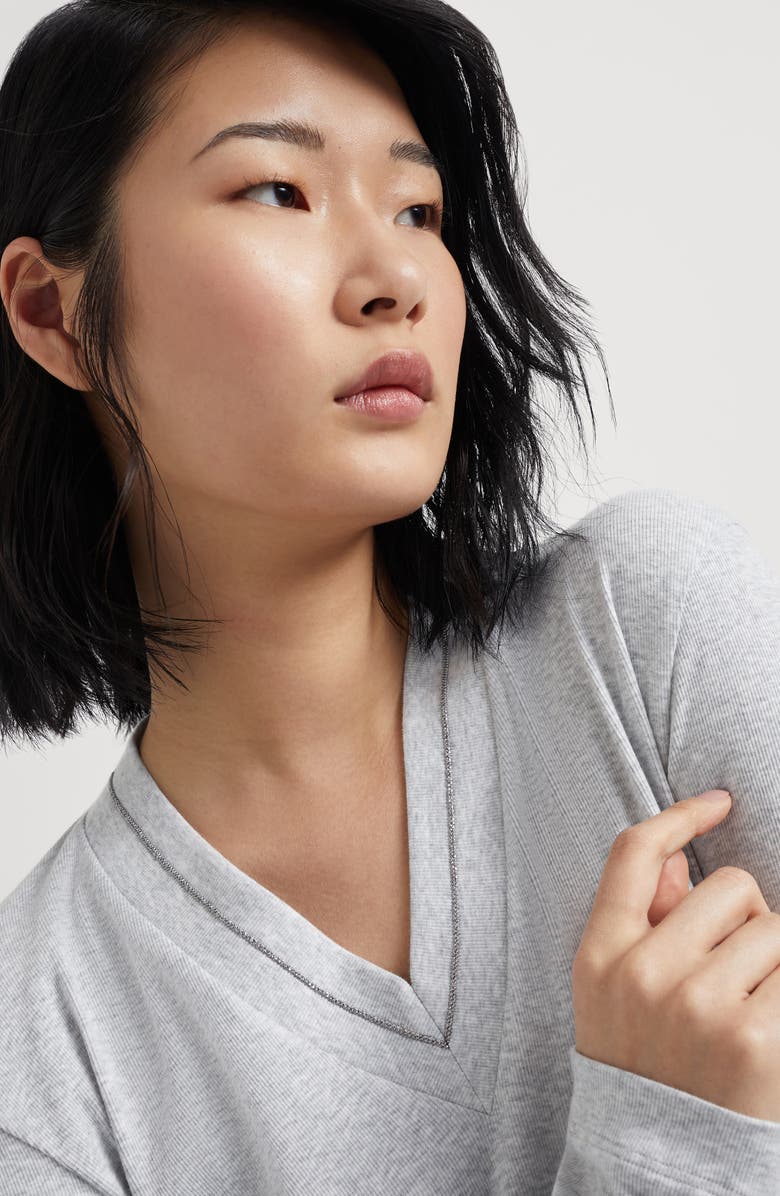 Brunello Cucinelli Stretch cotton ribbed jersey T-shirt with monili, Alternate, color, 