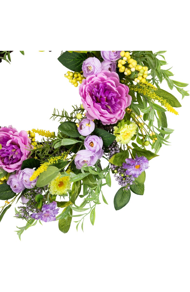 Northlight Peony Mixed Floral Springtime Wreath - 24" - Purple and Yellow, Alternate, color, Purple