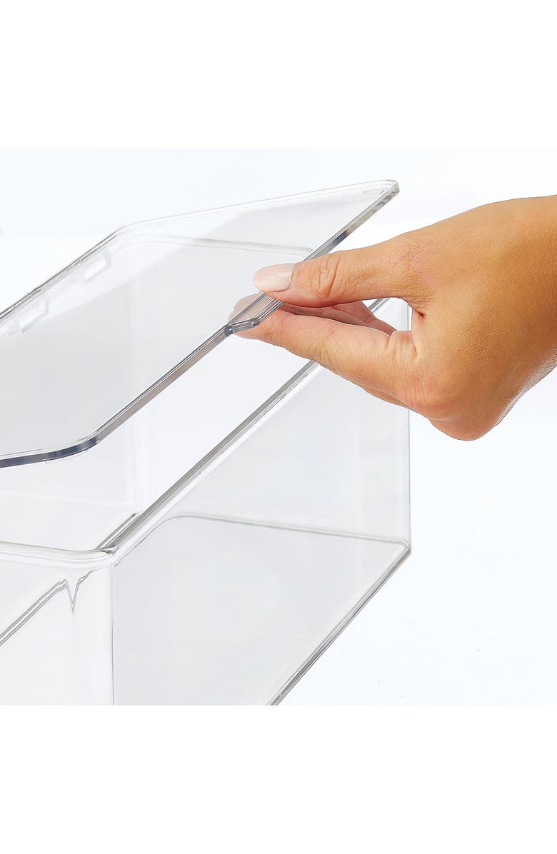 mDesign Plastic Bathroom Vanity Organizer Bin Box with Hinged Lid, 4 Pack, Clear, Alternate, color, Clear