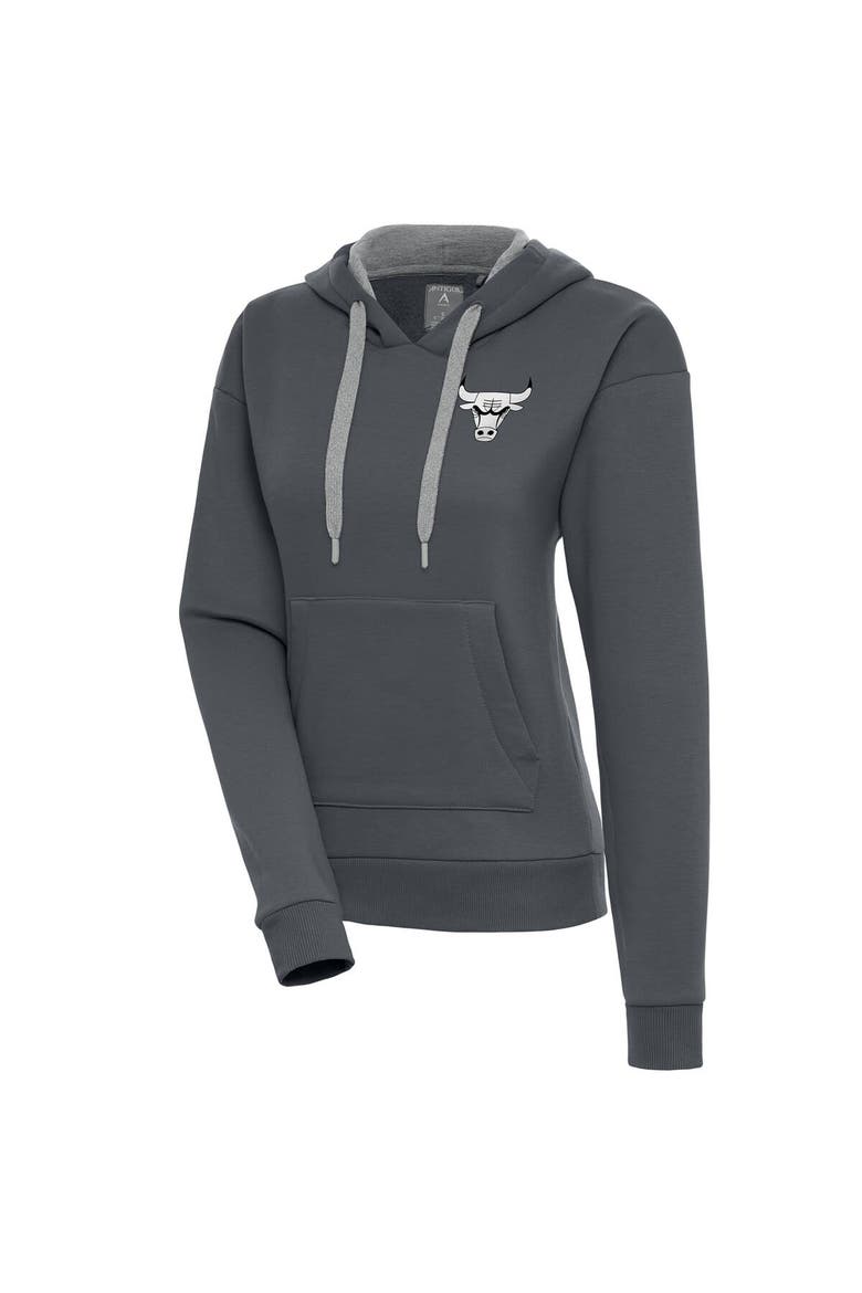 Women's Antigua  Charcoal Chicago Bulls Brushed Metallic Victory Pullover Hoodie, Alternate, color, Charcoal