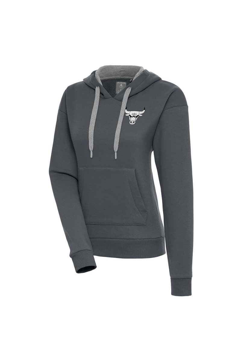 ANTIGUA Women's Antigua  Charcoal Chicago Bulls Brushed Metallic Victory Pullover Hoodie, Alternate, color, 