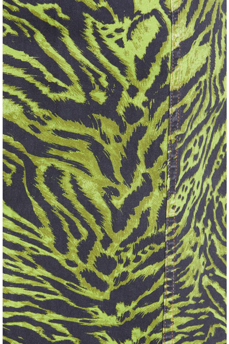 Tiger Print Denim Midi Skirt, Alternate, color, LIME TIGER