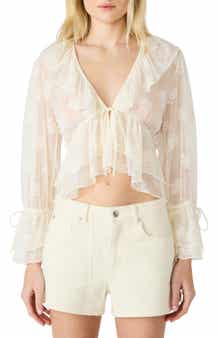 Montana Floral Embroidery Ruffle Detail Knit Top