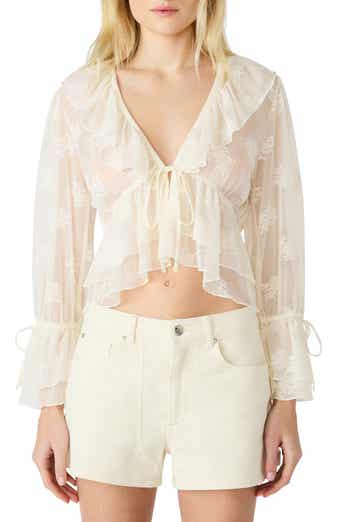 Montana Floral Embroidery Ruffle Detail Knit Top