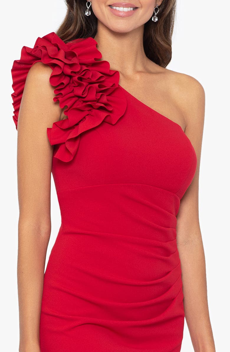 Xscape Evenings Ruffle One Shoulder Sheath Dress, Alternate, color, Red
