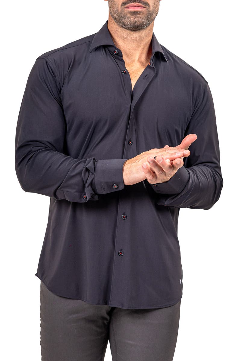 Maceoo Eins Shaped Fit Marthy3013 Black Knit Button-Up Shirt, Alternate, color, Black