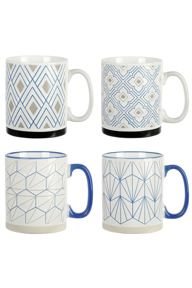 Parkmill 17oz 4 Piece Stoneware Coffee Mug Set, Main, color, Blue