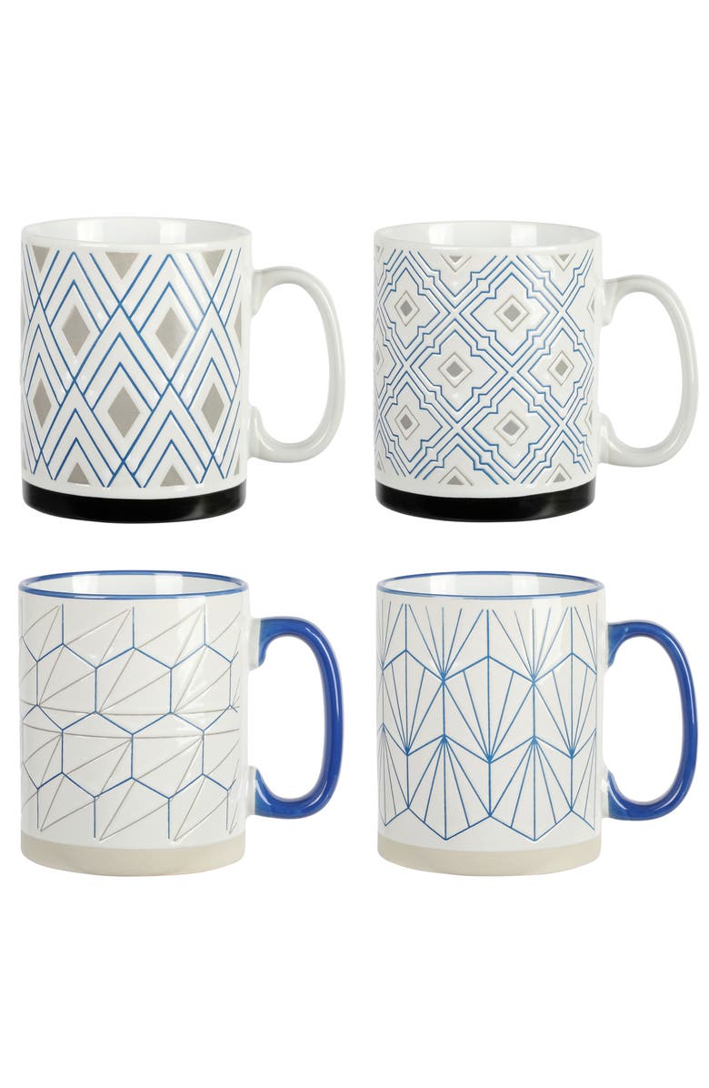 Mr. Coffee Parkmill 17oz 4 Piece Stoneware Coffee Mug Set, Main, color, Blue