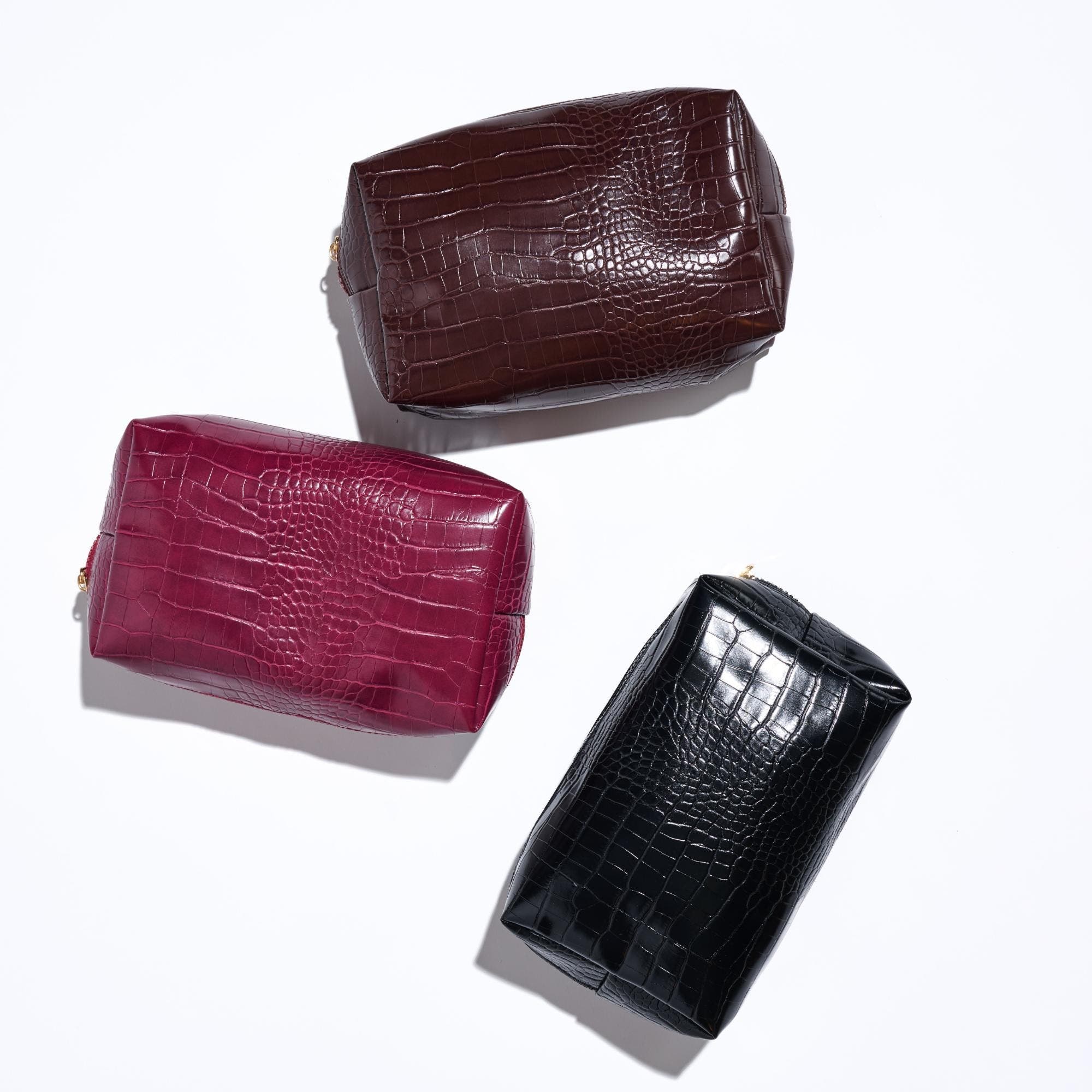 URBAN EXPRESSIONS HANDBAGS Croc Chic Cosmetic & Travel Organizer Pouch, Alternate, color, Black