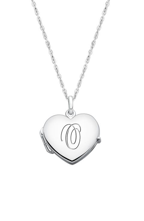 Sterling Silver Heart Locket & Engraved Initial 14-16" Necklace