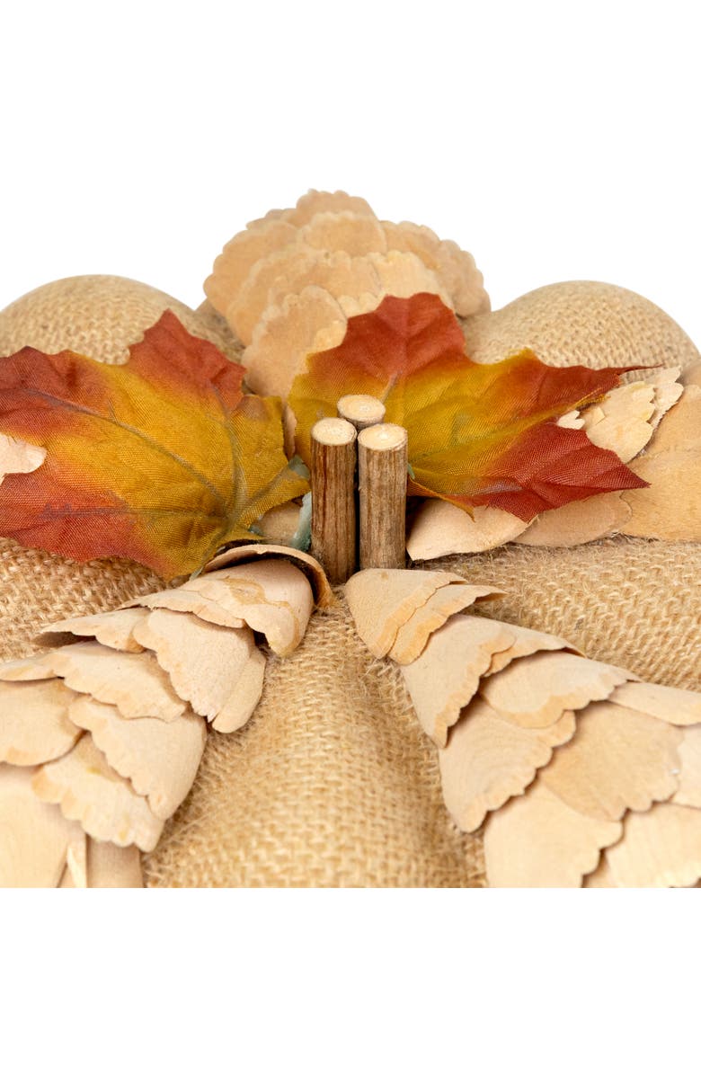 Northlight Burlap and Wooden Petals Pumpkin Fall Harvest Decoration - 10" - Beige, Alternate, color, Beige