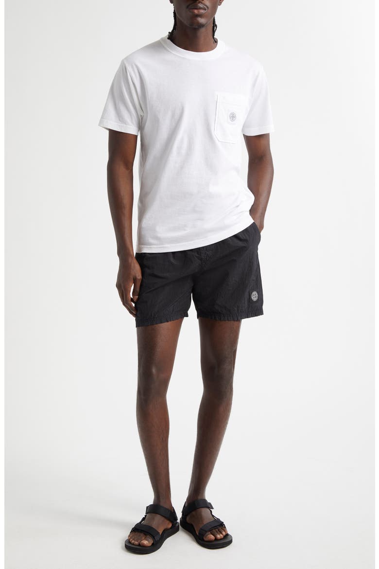 Compass Logo Patch Swim Trunks, Alternate, color, V0029 BLACK
