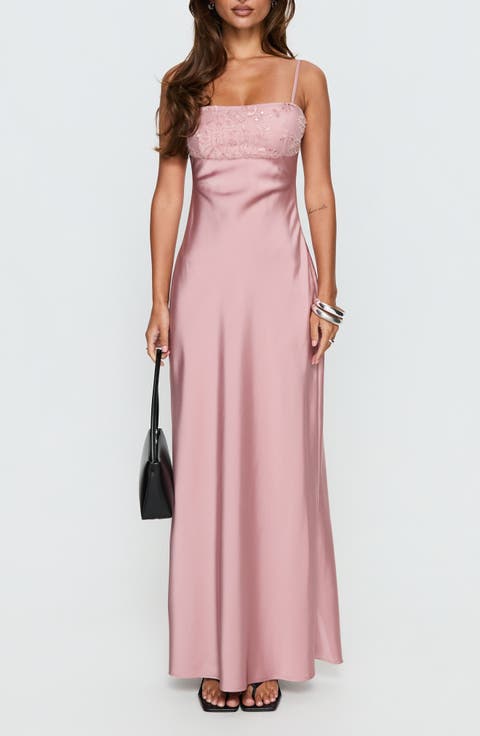 Engracia Sequin Sleeveless Satin Gown