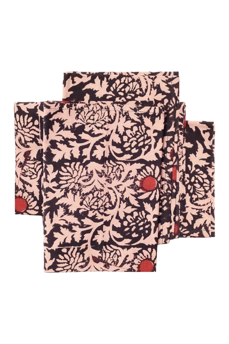 Hummus Floral Wax Block Printe Cotton Table Napkin - Set of 4, Alternate, color, Multi