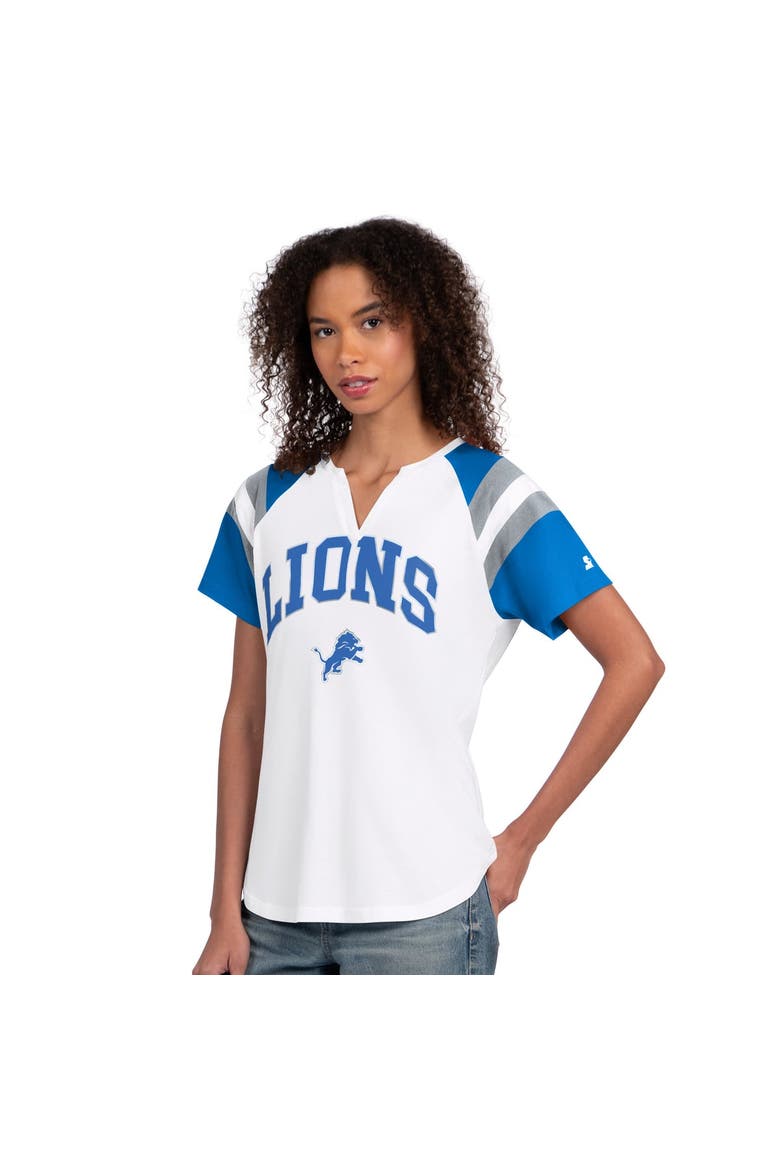 Women's Starter  White Detroit Lions Game On Notch Neck T-Shirt, Main, color, White