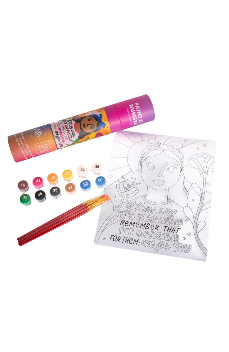 Kids Crafts Paint By Number "Nothing Is Impossible" Canvas Painting Allin1 Art Kit 7+, Alternate, color, Multicolored