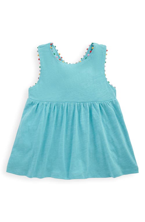 Shop Mini Boden Kids' Pompom Accent Crossback Cotton Top In Caribbean Blue