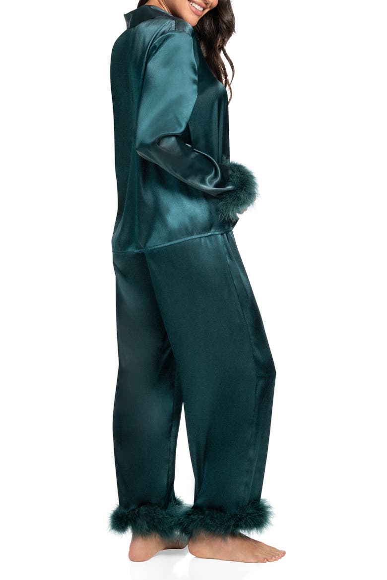 Rory Feather Trim Satin Pajamas, Alternate, color, PINE
