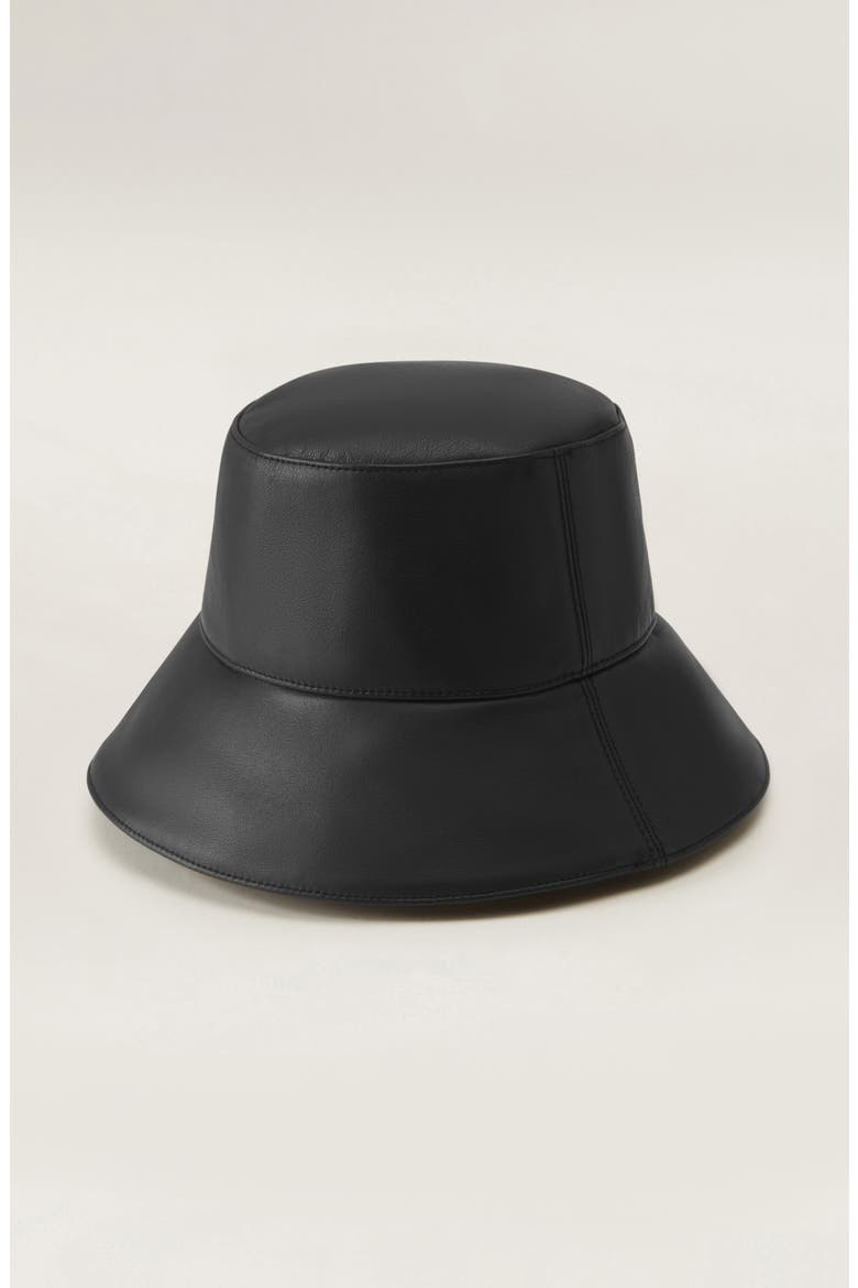 Ezra Leather Bucket Hat, Alternate, color, BLACK