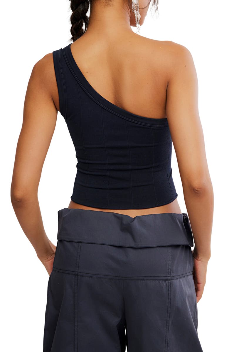 Free People So Soft One-Shoulder Crop Tank, Alternate, color, Black