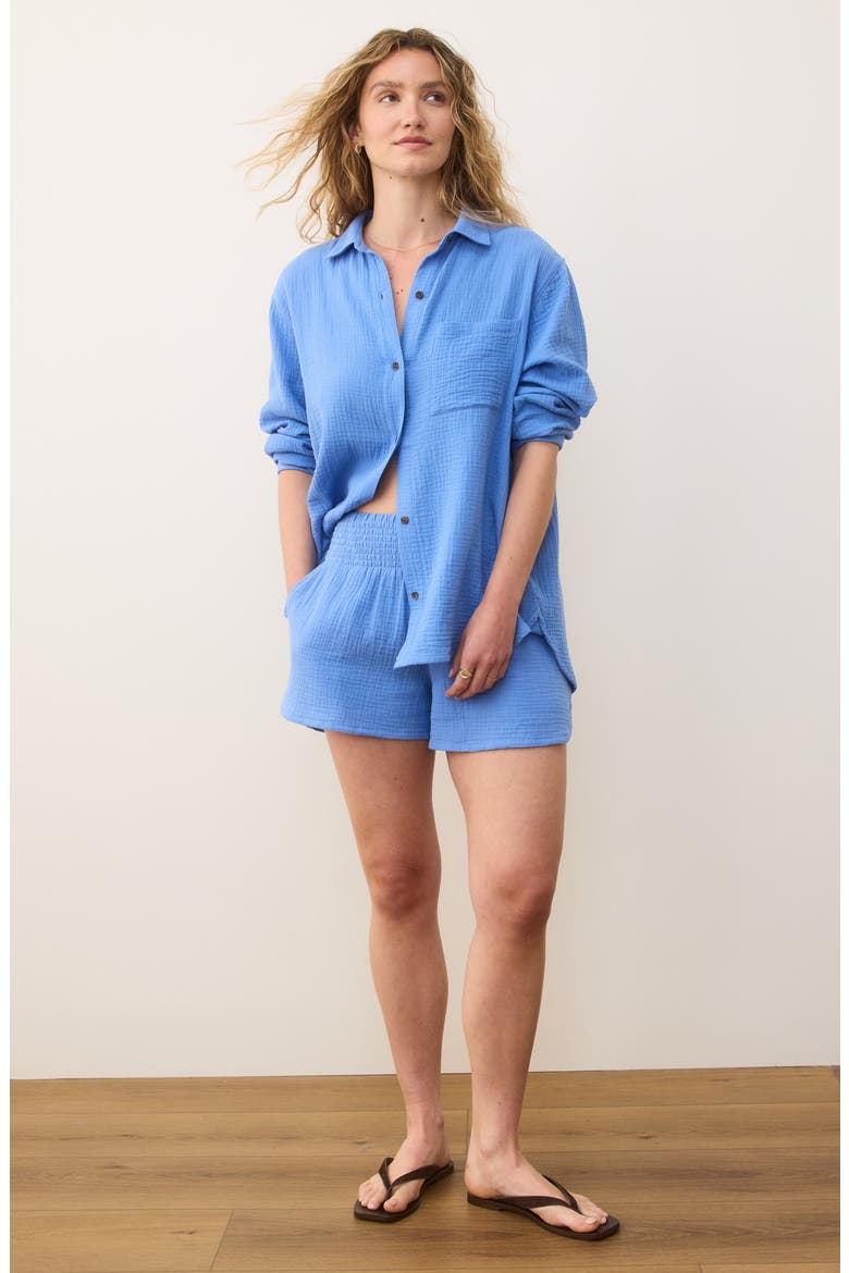 Jane Double Cloth Cotton Gauze Button-Up Shirt, Alternate, color, TIDE