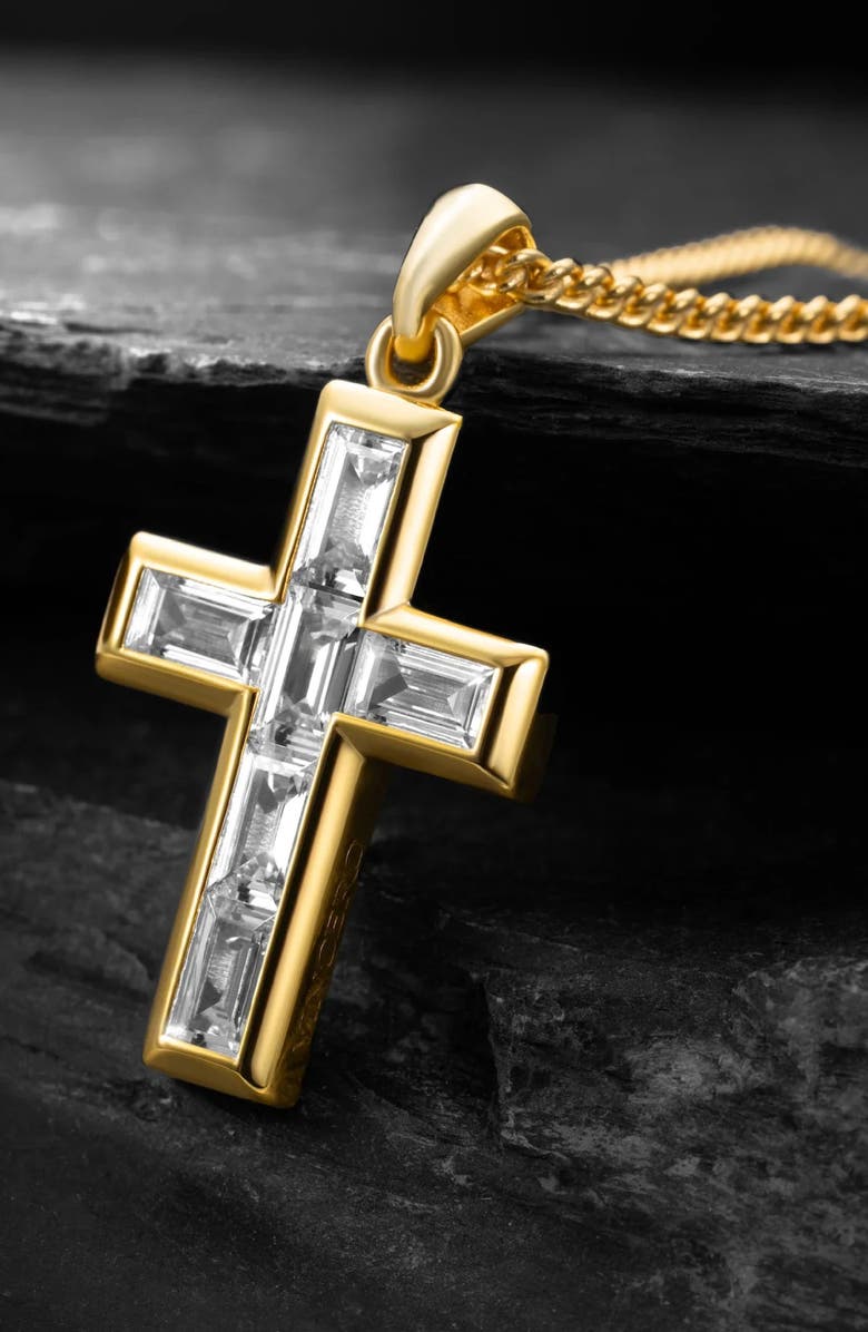 Vincero Cubic Zirconia Cross Pendant Necklace, Alternate, color, Gold