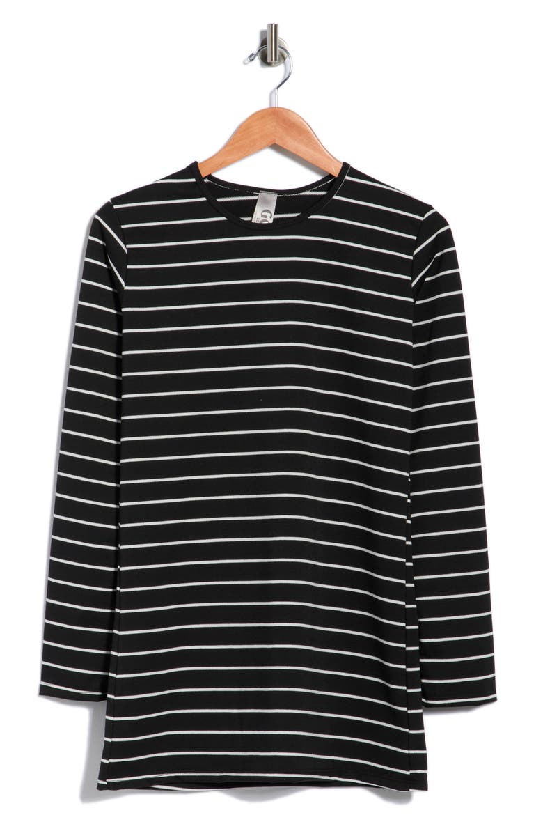 Crewneck Long Sleeve Tunic Top, Main, color, BLACK STRIPE