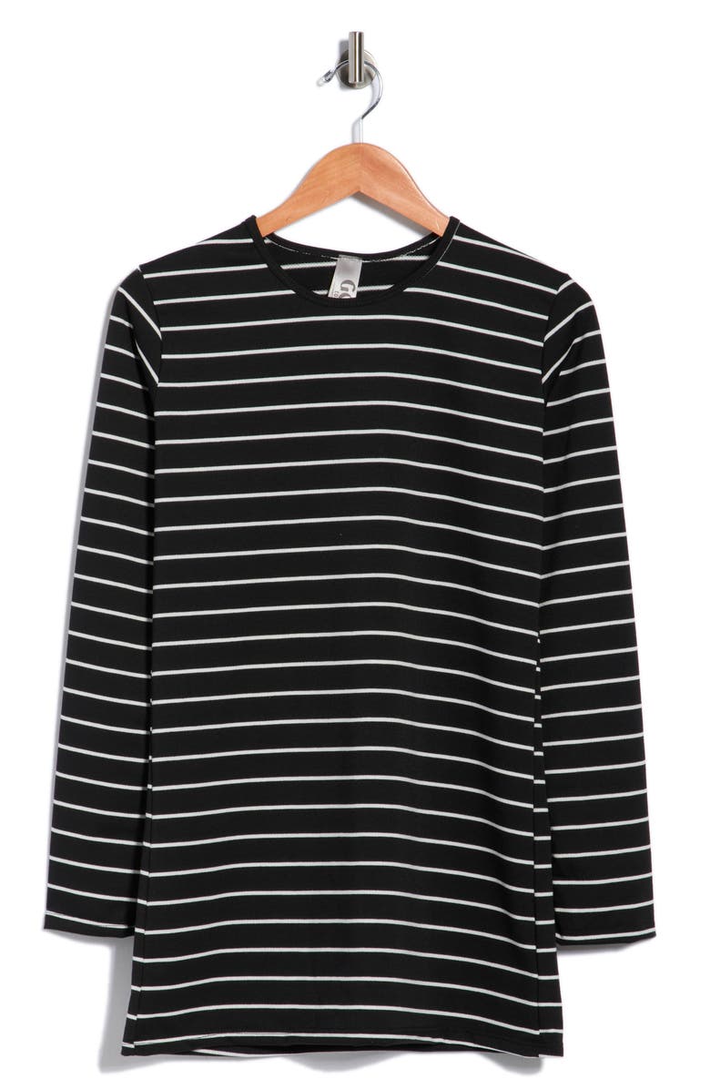 GO COUTURE Crewneck Long Sleeve Tunic Top, Main, color, Black Stripe