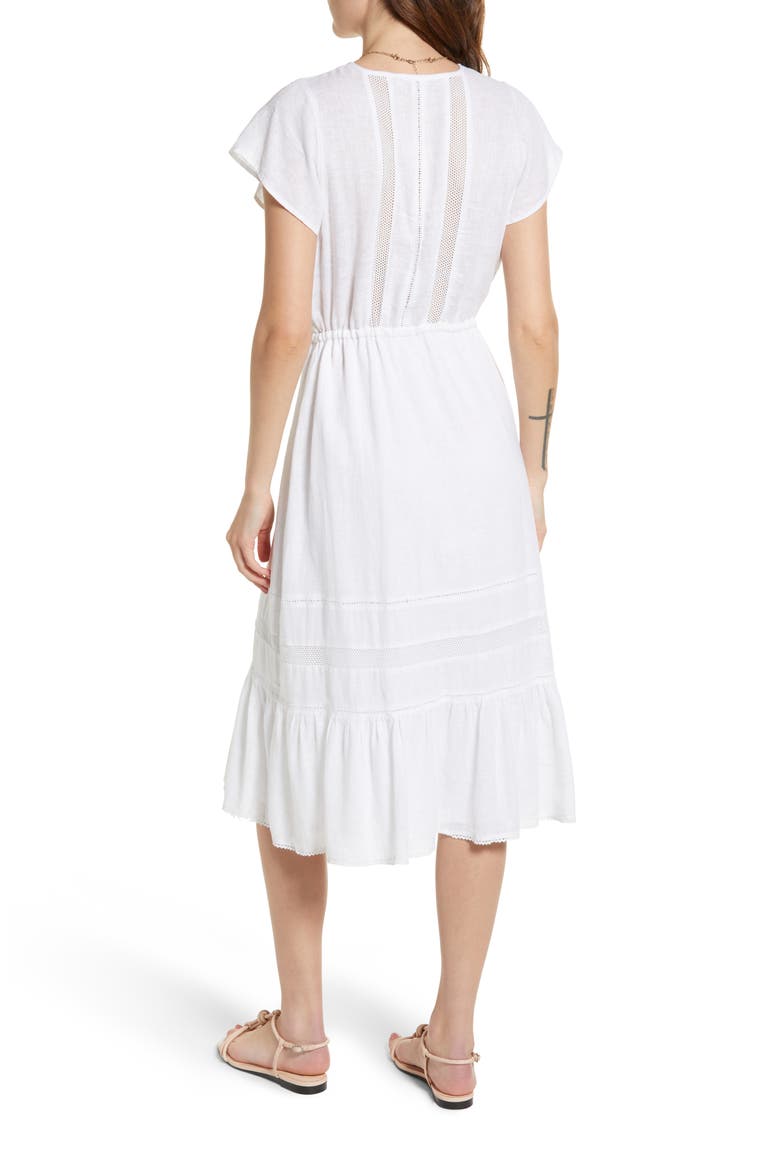 Kiki Tie Front Linen Blend Dress, Alternate, color, WHITE LACE DETAIL