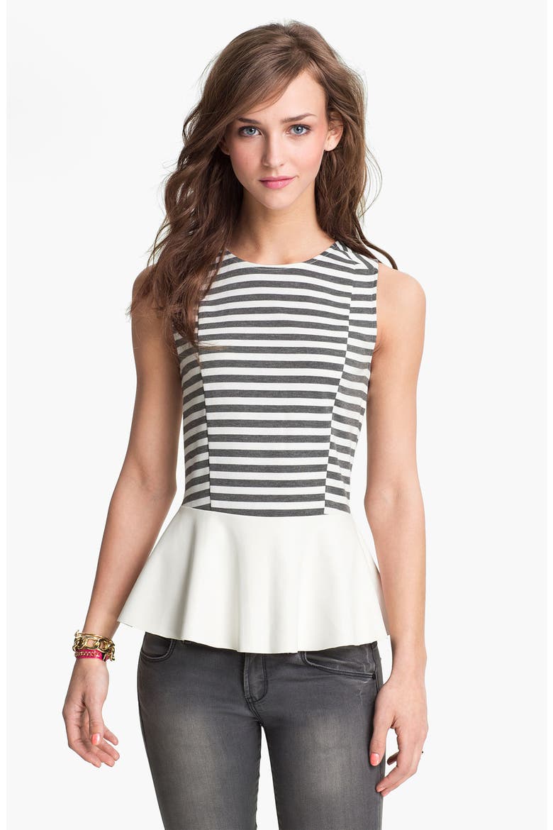 Faux Leather Peplum Tank, Main, color, CHARCOAL/ IVORY