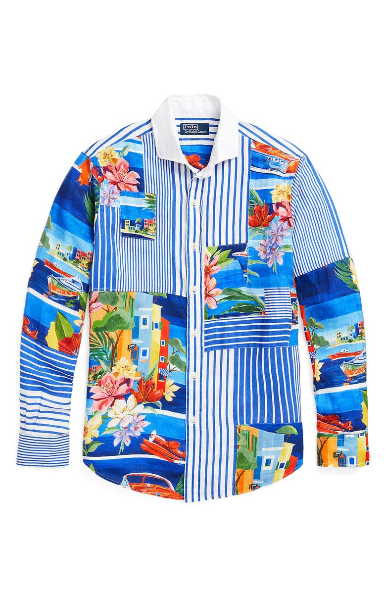 Polo Ralph Lauren Floral Patchwork Linen Button-Up Sport Shirt, Alternate, color,