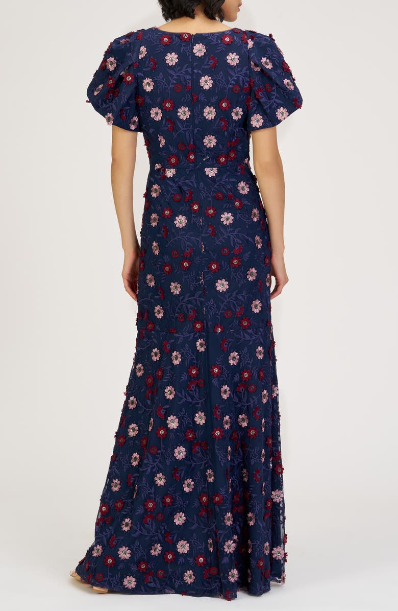 JS Collections Jade Floral Appliqué Gown, Alternate, color, Navy Multi