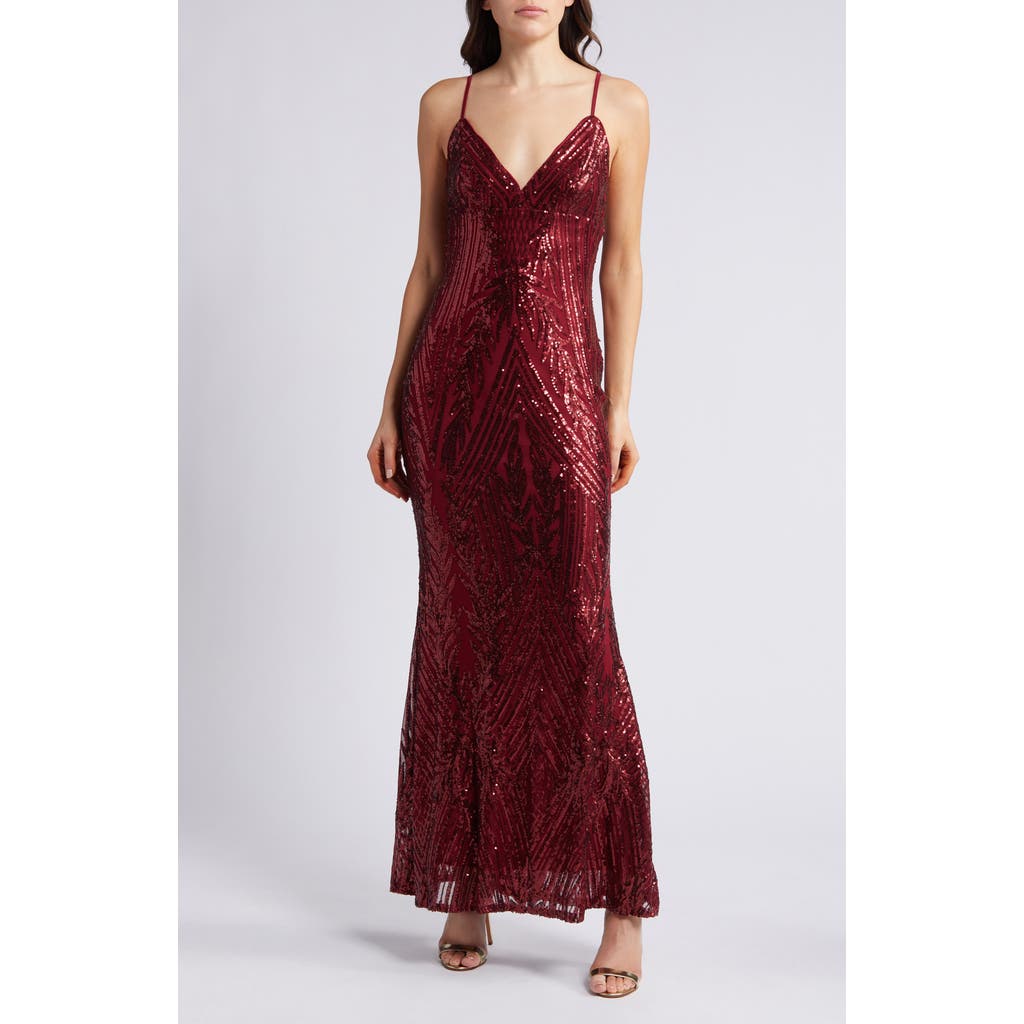 Lulus Ever So Elegant Sequin Sheath Gown In Burgundy