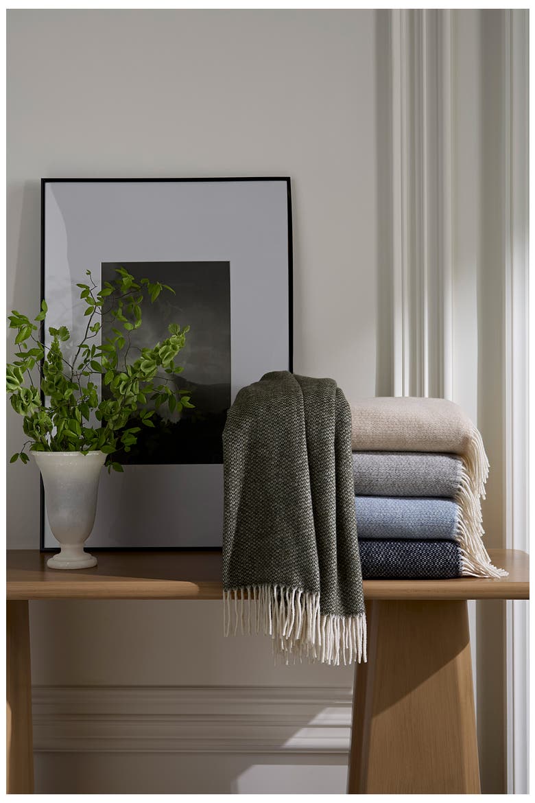 Cervino Fringe Trim Wool & Cashmere Throw Blanket, Alternate, color, GREY