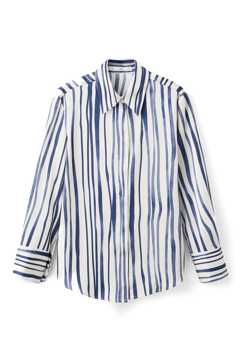 Stripe Satin Button-Up Shirt, Alternate, color, NAVY