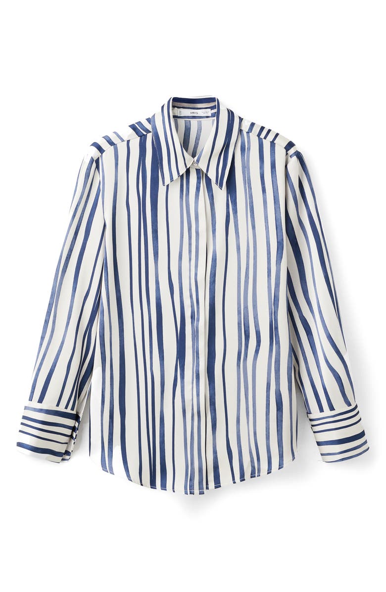 MANGO Stripe Satin Button-Up Shirt, Alternate, color, Navy