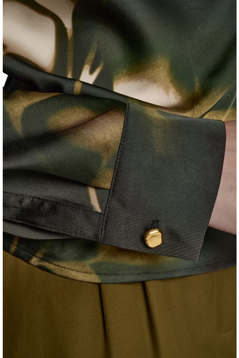 Printed Cowl Neck Satin Top, Alternate, color, OLIVE BRINE