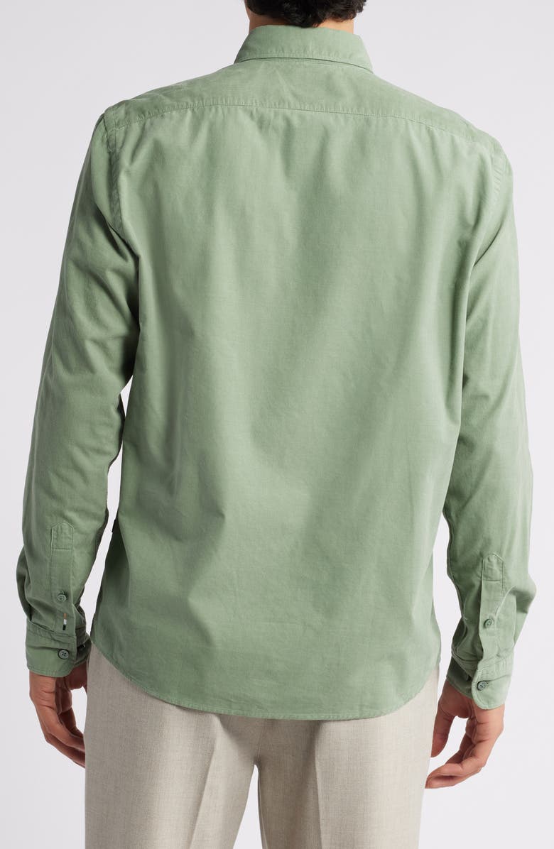 BOSS Liam Solid Cotton Corduroy Button-Down Shirt, Alternate, color, Light Green