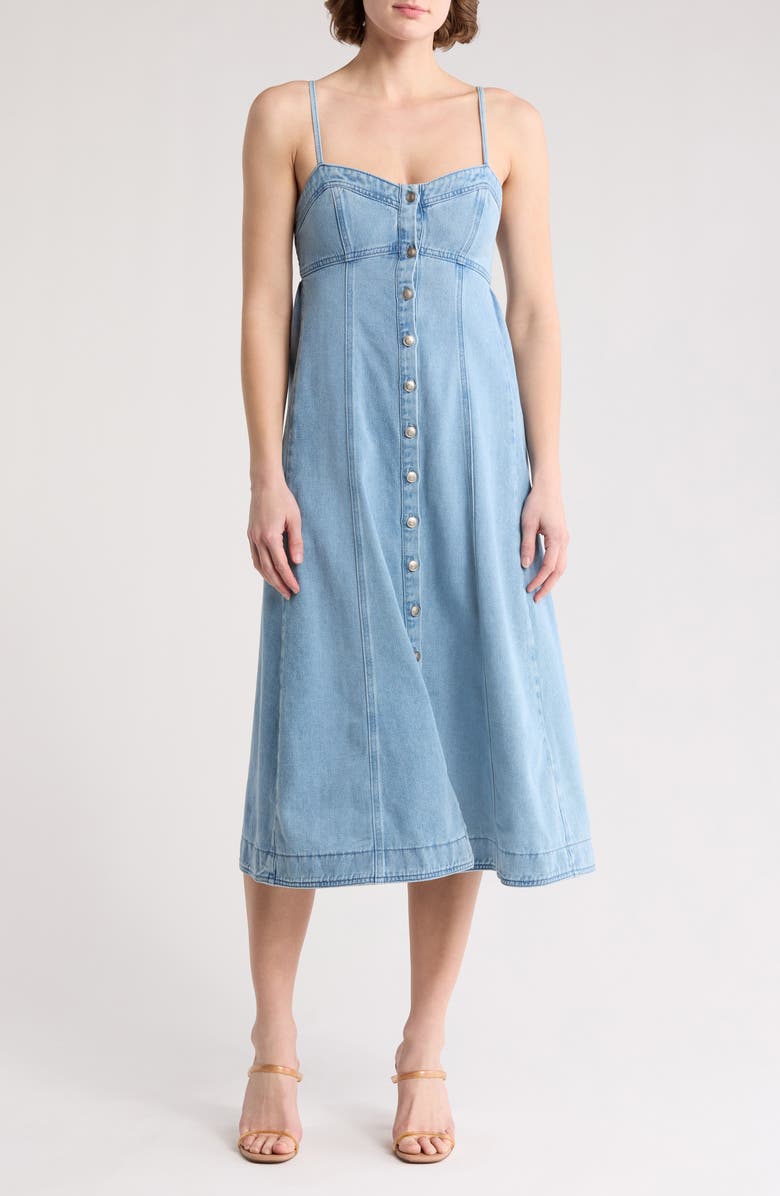 Lush Button Front Denim Midi Dress, Main, color, Denim