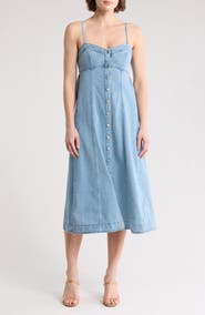 Lush Button Front Denim Midi Dress