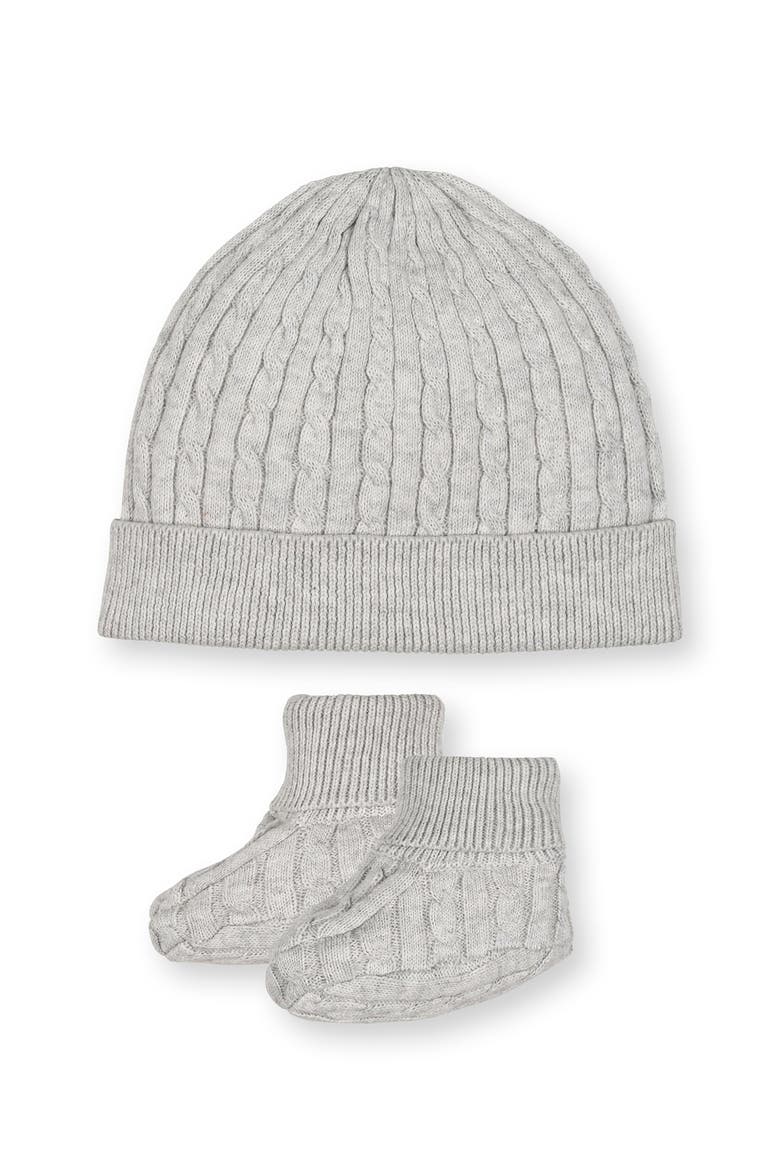 Organic Sweater Beanie and Bootie 2-Piece Set, Main, color, Light Gray Heather Cable
