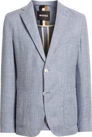 BOSS Hanry Slim Fit Light Blue Slub Wool & Cotton Blend Sport Coat