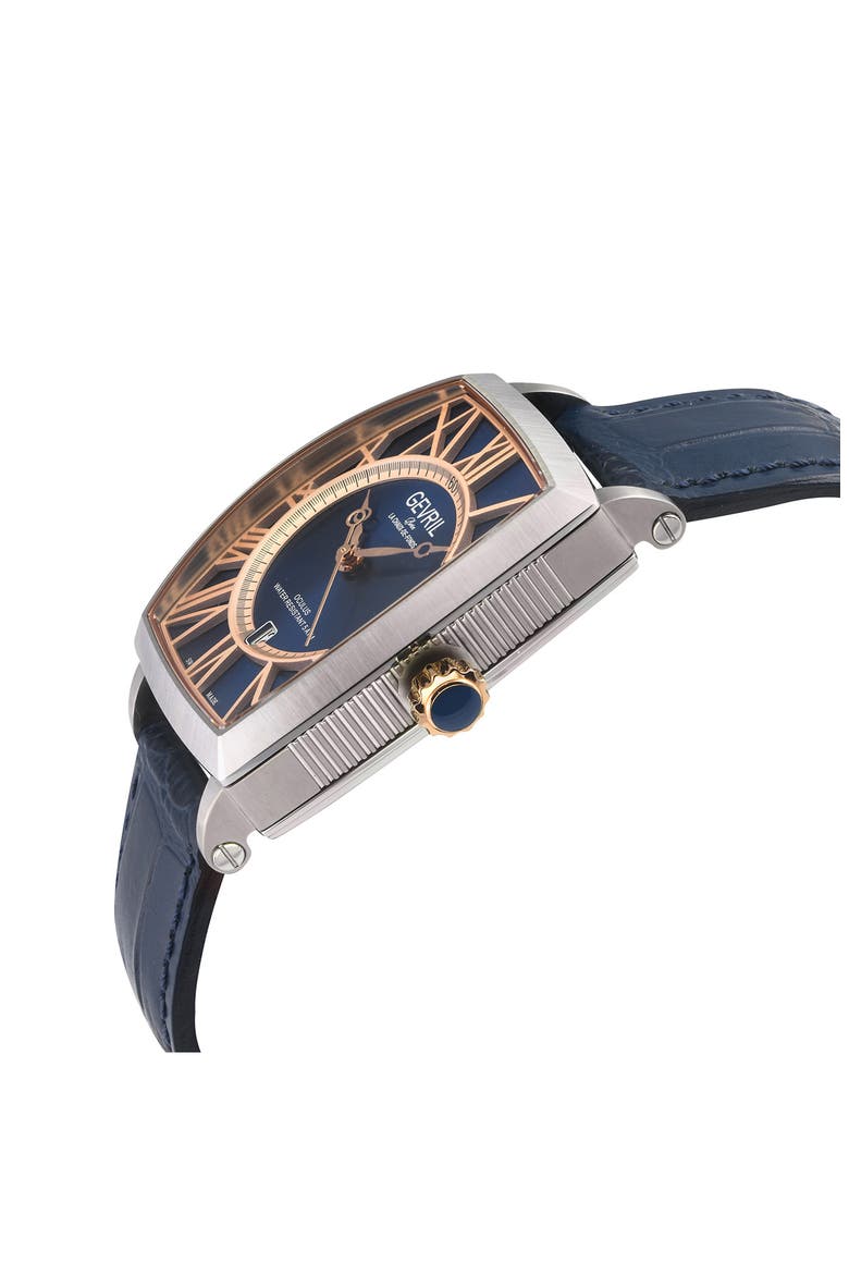 Oculus Automatic Leather Strap Watch, 36mm x 43mm, Alternate, color, BLUE