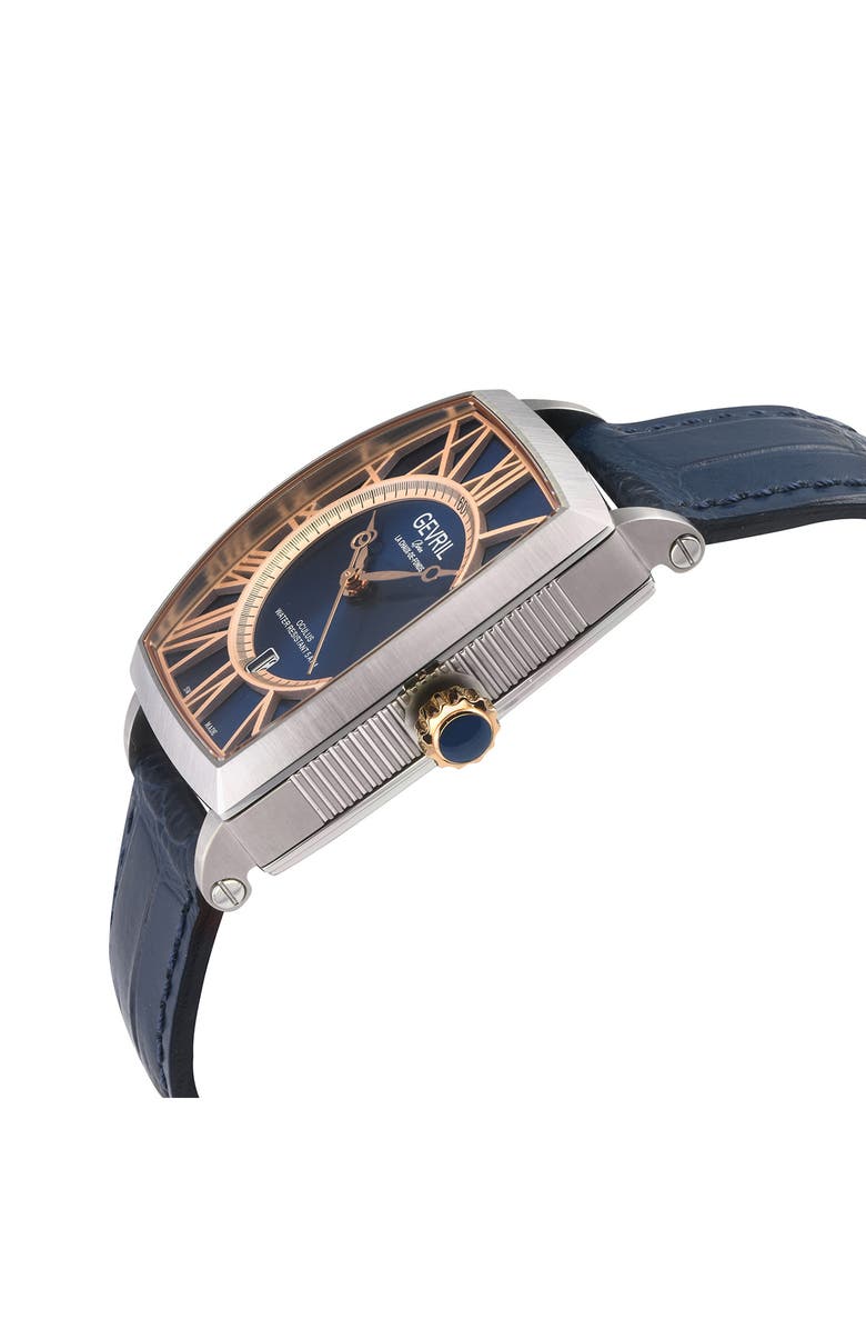 GEVRIL Oculus Automatic Leather Strap Watch, 36mm x 43mm, Alternate, color, Blue