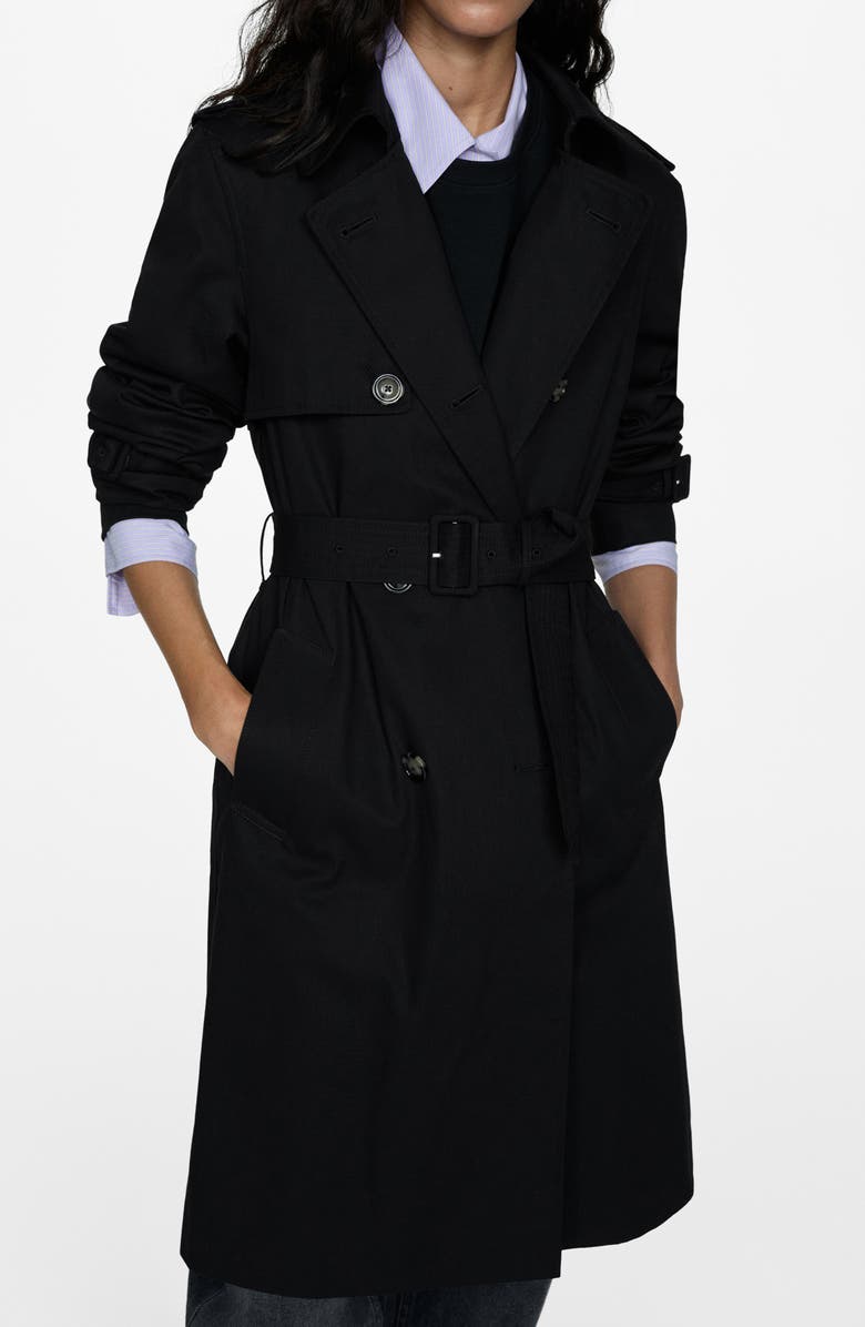 MANGO Classic Double Breasted Water Repellent Cotton Trench Coat, Alternate, color,